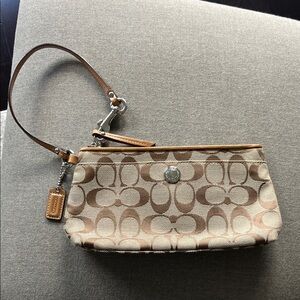 Coach Beige and Brown Signature Wristlet